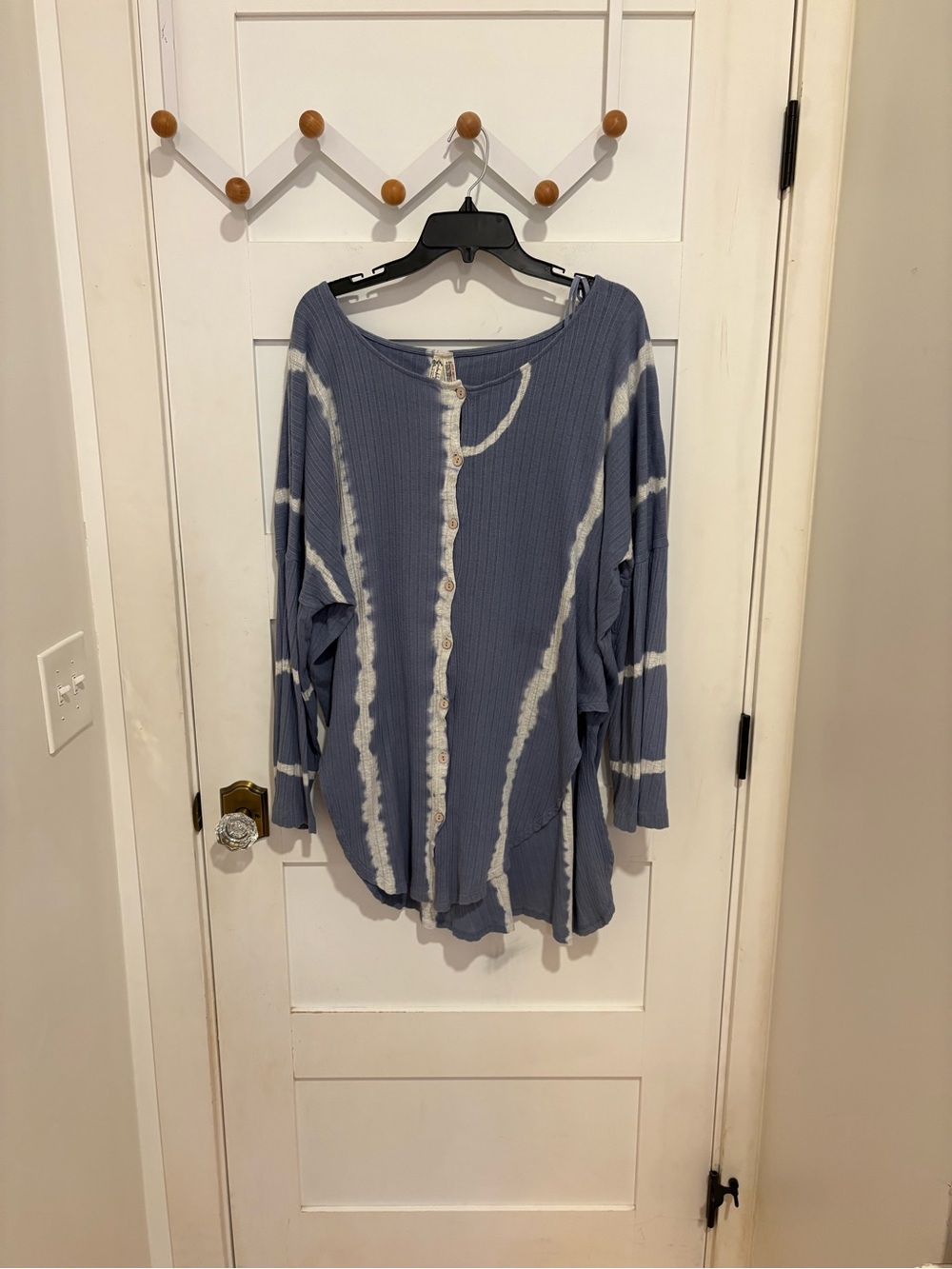 Free People Slate Blue and White Tie-Dye Long Sleeve Henley